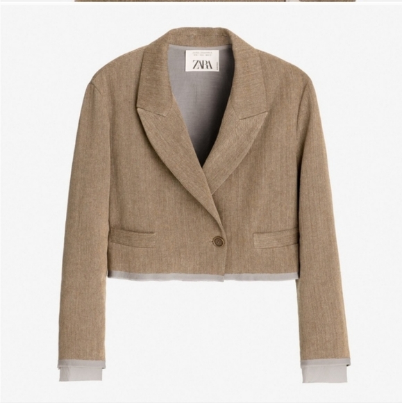 ZARA Limited Edition Contrast Cropped Blazer Size Large - Picture 2 of 13
